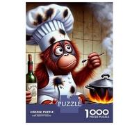Monkey 1000 Piece Recycled Jigsaw Chimpanzee Chef Cooking in A Kitchen Puzzle for Adults Reusable Stress Relief Challenging Brain Teaser 52x38cm/1000pcs