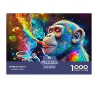 Monkey 1000 Piece Recycled Paper Puzzle Game - Rainbow Monkey Artist Art The Whole Family Activity for Home Wall Decoration52x38cm/1000pcs