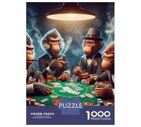 Monkey 1000 Piece Sturdy Paper Board Monkeys Playing Poker at A TablePuzzle Family with Kids 8+ Wall Decor Vibrant HD Printing 52x38cm/1000pcs
