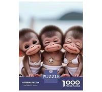 Monkey 1000 Piece Sturdy Paper Board Three Baby Monkeys Cuddling on Sandy BeachPuzzle Family with Kids 8+ Wall Decor Vibrant HD Printing 52x38cm/1000pcs