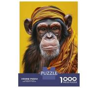 Monkey 1000 Piece Sturdy Paper Board Wise Old Monkey in Yellow Robe And HeadwrapPuzzle Family with Kids 8+ Wall Decor Vibrant HD Printing 52x38cm/1000pcs