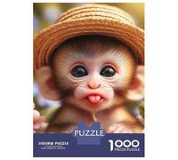 Monkey 1000 Piece Thickened Paper Cute Cartoon Baby Monkey in A Straw Hat Puzzle Adults Relaxation Hobby Engaging Brain Teaser Easy to Store 52x38cm/1000pcs