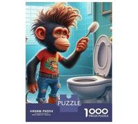 Monkey 1000 Pieces Eco-Friendly Monkey in Bathroom on Toilet Humorous Puzzle Adult Hobbyists Portable Mind Decompression Hours Entertainment 38x26cm/1000pcs