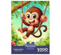 Monkey 1000 Pieces Eco-Friendly Paper Cartoon Monkey Jumping in Flower JunglePuzzle Adult Hobbyists Portable Mind Decompression Hours Entertainment 52x38cm/1000pcs