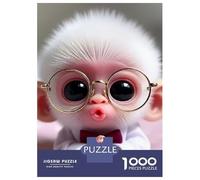 Monkey 1000 Pieces Eco-Friendly Paper Fluffy White Monkey with Round GlassesPuzzle Adult Hobbyists Portable Mind Decompression Hours Entertainment 38x26cm/1000pcs