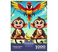 Monkey 1000 Pieces Eco-Friendly Paper Two Cartoon Monkeys with Parrots in JunglePuzzle Adult Hobbyists Portable Mind Decompression Hours Entertainment 38x26cm/1000pcs