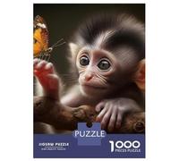 Monkey 1000 Pieces Eco-Friendly Small Monkey Reaching for A Butterfly on Branch Puzzle Adult Hobbyists Portable Mind Decompression Entertainment 52x38cm/1000pcs