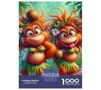 Monkey 1000 Pieces Eco-Friendly Two Cartoon Monkeys Dancing in Tropical Outfits Puzzle Adult Hobbyists Portable Mind Decompression Hours Entertainment 38x26cm/1000pcs