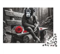 Monkey 1000 Pieces Lonely Bench Monkey Recycled Cardboard Jigsaw Puzzle for Puzzle Enthusiasts Family Game Night Collectible Item Missing Piece Guarantee 38x26cm/1000pcs