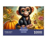 Monkey 1000 Pieces Puzzle Game - Pumpkin Monkey Autumn Art The Whole Family Fun And Challenging Activity for Home Decompression52x38cm/1000pcs