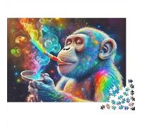 Monkey 1000 Pieces Rainbow Smoking Monkey Recycled Cardboard Jigsaw Puzzle for Kids 12+ Brain Training Educational Enlightenment Missing Piece Guarantee Value for Money 38x26cm/1000pcs