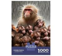 Monkey 1000 Pieces Recycled Jigsaw Group of Monkeys Huddling in The Rain Puzzle Stressful Workers Anxiety Relief Home Wall Art Cognitive Training 70x50cm/1000pcs