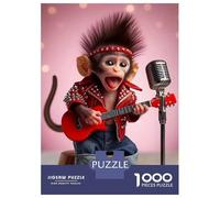 Monkey 1000 Pieces Recycled Rockstar Monkey Singing Into Microphone Puzzle Stressful Workers Anxiety Relief Home Wall Art 70x50cm/1000pcs