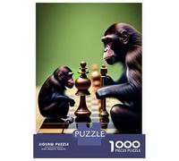 Monkey 1000 Pieces Recycled Two Monkeys Playing Chess at A Table Puzzle Stressful Workers Anxiety Relief Home Wall Art 38x26cm/1000pcs