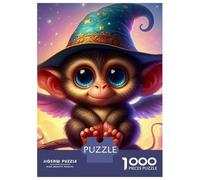 Monkey 1000 Pieces Sturdy Paper Magical Wizard Monkey with Glowing Hat Puzzle Parent-Child Interactive Game Home Leisure Unique Artwork 52x38cm/1000pcs