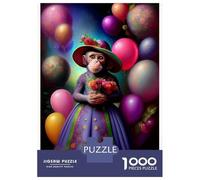 Monkey 1000 Pieces Sturdy Paper Monkey in Dress with Colorful Balloons Puzzle Parent-Child Interactive Game Home Leisure Unique Artwork 38x26cm/1000pcs