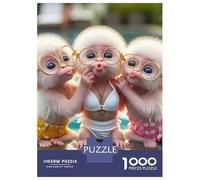 Monkey 1000 Pieces Thickened Jigsaw Three Fluffy White Monkeys by A Pool Puzzle Grown-Ups Easy Store Relaxation Hobby Teaser 52x38cm/1000pcs