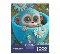 Monkey 1000 Pieces Thickened Paper Jigsaw Blue Monkey Sitting in A Teacup Puzzle Adults Relaxation Hobby Engaging Brain Teaser Easy Store 70x50cm/1000pcs