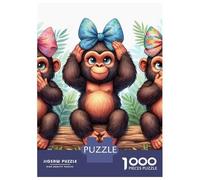 Monkey 1000 Pieces Thickened Paper Three Chimpanzees with Pastel Bows Puzzle Grown-Ups Easy Store Relaxation Hobby Engaging Teaser 70x50cm/1000pcs