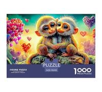 Monkey 1000 Pieces Two Monkeys Heart Playful Artplastic Puzzle Pieces for Grandparents Interlocking Sturdy Lightweight Gift 70x50cm/1000pcs