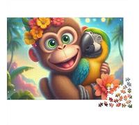 Monkey 1000pc Monkey & Parrot Heavy-duty Cardboard Jigsaw Puzzle for Brain Teaser Lovers Team Building Leisure Entertainment Social Icebreaker Value for Money 52x38cm/1000pcs