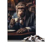 Monkey And A Cuppa Tea Puzzle Difficult Challenge 100 Percent Recycled Cardboard Jigsaw Puzzle for Women Men 1000pcs (26x38cm)