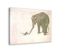 Monkey And Elephant 1870 by Henri Charles Guerard Canvas Art Poster And Wall Art Picture Print Modern Family Bedroom Decor Frame 12x18inch(30x45cm)