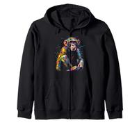 Monkey Animal Zoo Colourful Animal Motif Art Monkey Zip Hoodie