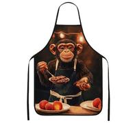 Monkey Apron for Cooking, Animal Print Kitchen Apron, Art Design Washable Chef Apron for BBQ Parties and Cooking Gatherings 1Pcs