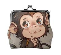 Monkey art Print Coin Purse for Women Cute PU Leather Kiss-lock Change Purse Wallet, Black, One Size, Pattern