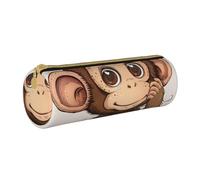 Monkey Art Print Printed Leather Pencil Case Round Pen Pencil Pouch Office Large Pencil Bag Stationery Box for Men Women Teens Students