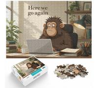 Monkey at Desk︰ Here We Go Again Jigsaw Puzzle for Adults, 1000 Piece