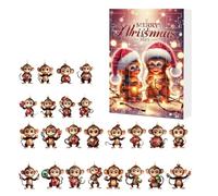 Monkey Avvent Calendarr - 2D -Carcaron Acrylic, 24 Pieces Monkey Pendant, Christmas Countdown Calendar | Christmas Thanksgiving New Year Birthday Party Supplies