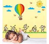 Monkey Balloon Walplus Wall Stickers Cute Animal Cartoon Mural Vinyl Home Decoration DIY Décor Wallpaper Nursery Children Kids Room Gift, Multi-colour
