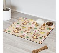 Monkey Banana Flower Leaf Pet Feeding Mat for Cat Dog Water Bowl Food Mats Cute Monkey Pet Feeding Mats Absorbent Nti-Slip Contain Spills Protects Floors Placemat 30.4 x 50.8 cm