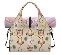 Monkey Banana Flower Leaf Sports Duffle Bag with Shoe Compartment Cute Monkey Weekend Overnight Bags Tote Cabin Luggage Bag for Gym Yoga Travel