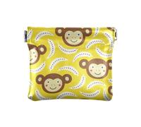 Monkey Bananas Yellow PU Leather Small Coin Cute Card Holder for Women Girls, Monkey Bananas Yellow, 4.33"(L) x 3.74"(W) x 0.39"(H), Classic