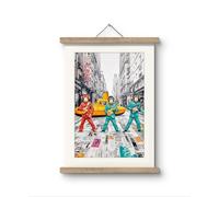 "Monkey Band on Broadway" - A3 Canvas Wall Art with Magnetic Poster Frame - Part of the Wallveryn Art Collection - Quirky Pop Art for Music & Urban Decor