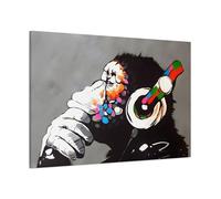 Monkey Banksy DJ Graffiti Canvas - Funny Thinking Music Gorilla Wall Art 120x80cm Horizontal / 3.175cm