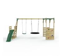 (Monkey Bars plus Deck & 6ft Slide - Meteorite, Green) Rebo Wooden Children's Swing Set with Monkey Bars plus Deck & 6ft Slide