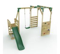 (Monkey Bars plus Deck & 6ft Slide - Solar, Green) Rebo Wooden Children's Swing Set with Monkey Bars plus Deck & 6ft Slide