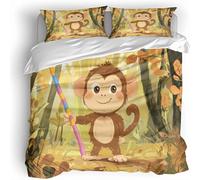 Monkey Bedding Set For Kids Adults,Cartoon Super King Size Duvet Cover Sets 260×220Cm 3D Printed Soft Microfibre Polyester Comforter With Zipper Teens Quilt Cover 2 Pillowcases 50×75Cm