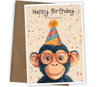 Monkey Birthday Card for Boy or Girl - Cute Bday Cards - Cute Monkey Greetings Card - Say Happy Birthday Son Daughter Grandson Granddaughter