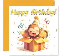 Monkey Birthday Cards - Animal Gifts - Happy Birthday Card for Son Daughter Brother Sister Grandson Granddaughter Niece Nephew Cousin, 145mm x 145mm Bday Greeting Cards