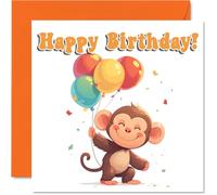 Monkey Birthday Cards - Balloon Animals - Happy Birthday Card for Son Daughter Brother Sister Grandson Granddaughter Niece Nephew Cousin, 145mm x 145mm Bday Greeting Cards