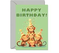 Monkey Birthday Cards for Her Him - Party Animals Pyramid - Happy Birthday Card for Mum Dad Brother Sister Auntie Uncle Cousin Friend Family Colleague A5 Bday Greeting Cards