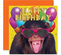 Monkey Birthday Cards for Men Women - Monkey Party - Funny Happy Birthday Card for Brother Sister Son Daughter Mum Dad Friend Colleague Nan Grandad, 145mm Humour Joke Bday Greeting Cards