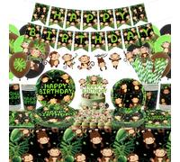Monkey Birthday Decorations, Monkey Party Decoration, Plates Cups Napkins Tablecloth Happy Birthday Banner Balloon Cake Toppers for Wild Jungle Animal Supplies, Serves 20