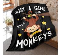 Monkey Blanket Just Girl Who Loves Monkeys Blankets Soft Plush Flannel Throw Lightweight Air Conditioner Quilt for Kids Teens Couch Bed Sofa Room Decoration 60 in x 50 in Medium for Boys Girls