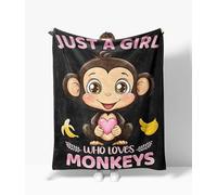 Monkey Blanket Warm Plush Just A Girl Who Loves Monkeys Flannel Throw Blanket Super Soft Fleece Cozy Fuzzy Monkeys Stuffed Animal Blanket Gifts for Kids Teens Adults Room Decor 50"X60"